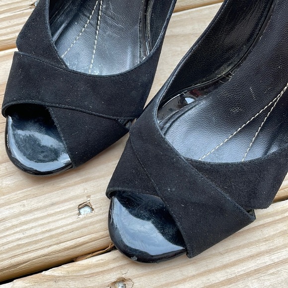 Kate Spade Black Suede Peep-Toe Wedges size 7.5 - Picture 12 of 14